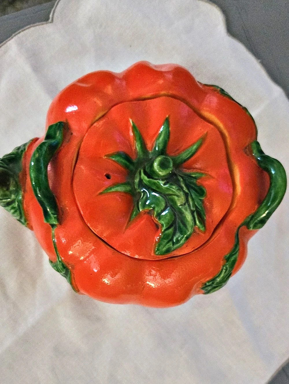 Maruhon Ware Pumpkin Covered Dish Orange & Green Holiday Decor